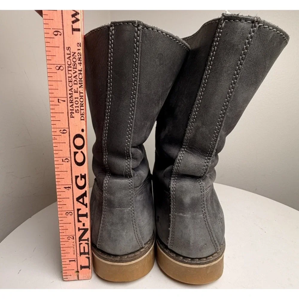 Women's EU 41 Navy Blue Nubuck Leather Lace Up Boots Lug‎ Sole Lined Winter Cozy